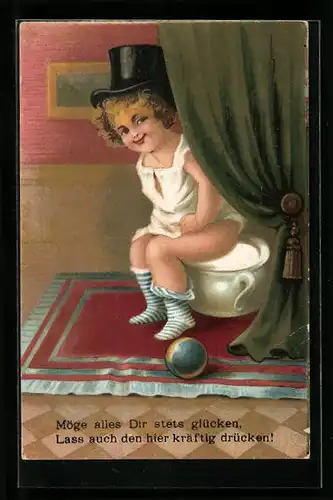 AK Kind sitzt auf dem Nachttopf, Toilettenhumor