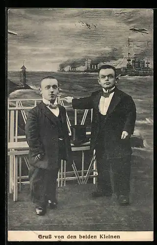 AK Gruss von den beiden Kleinen, Liliputaner