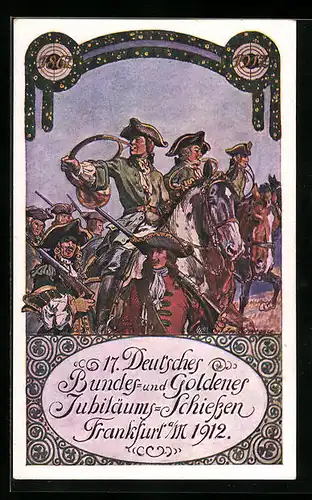 Künstler-AK Frankfurt a. M., 17. Deutsches Bundes- u. Goldenes Jubiläums-Schiessen 1912, historischer Festzug