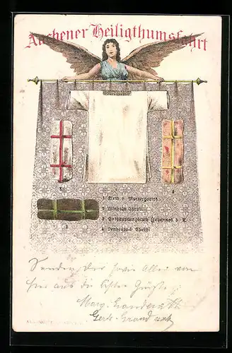 Lithographie Aachener Heiligthumsfahrt, Engel mit Reliquen