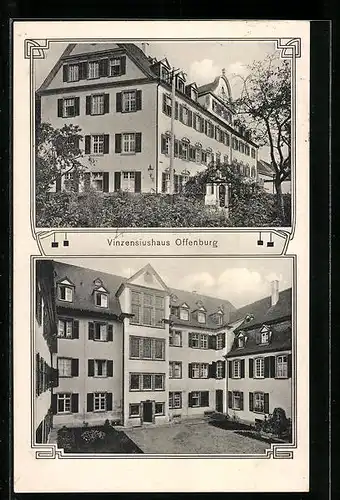 AK Offenburg, Blick auf das Vinzensiushaus mit Blick in den Hof