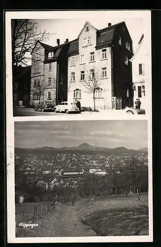 AK Göppingen, Wohnhaus in der Stadt und Fernansicht mit dem Bahnhof