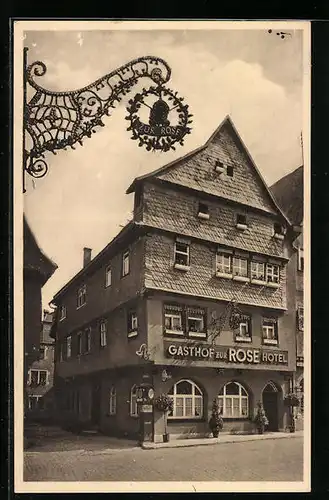 AK Ochsenfurt a. Main, Blick auf das Hotel zur Rose mit Tanksäule