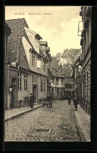 AK Alt-Kiel, Blick in die Kehdenstrasse - Faulstrasse mit Gasthaus zur Quelle