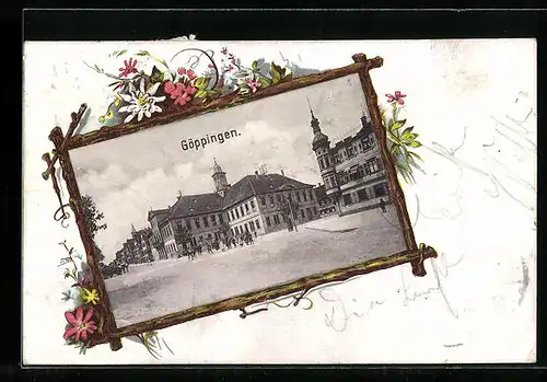 AK Göppingen, Partie am Rathaus mit Cafe