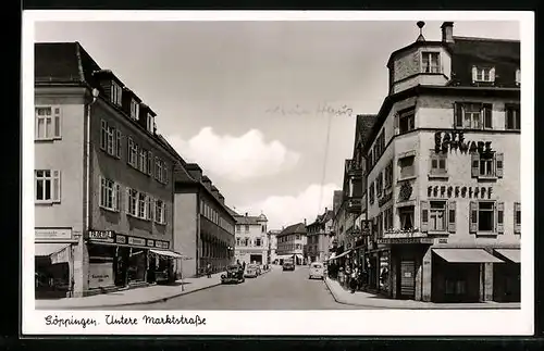 AK Göppingen, Blick in die untere Marktstrasse mit Cafe Schwarz, Geschäfte