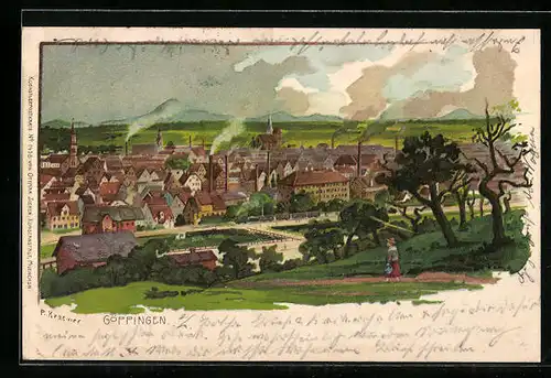 Künstler-AK P. Kraemer: Göppingen, Blick auf die Stadt
