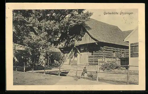 AK Göppingen, Partie an der Gerberhütte, junger Knabe beim Angeln