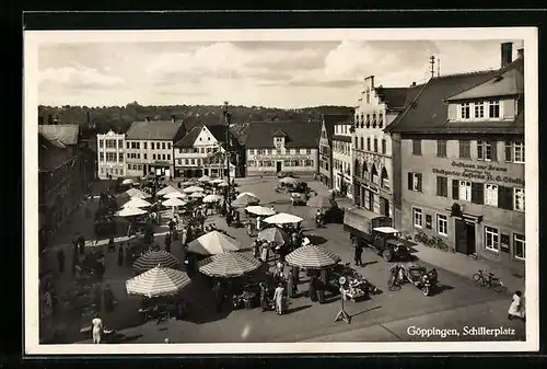 AK Göppingen, Blick auf den Schillerplatz am Markttag, Gasthaus zur Krone