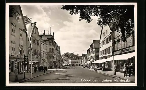 AK Göppingen, Untere Marktstrasse mit Geschäften Otto Mayer, Breitinger