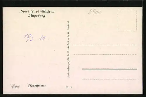 AK Augsburg, Hotel Drei Mohren, Jagdzimmer