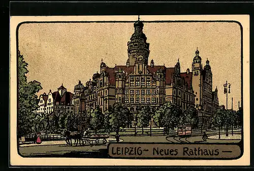 Steindruck-AK Leipzig, Neues Rathaus