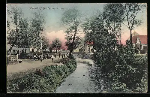 AK Oberdorf-Reichenau i. Sa., Flusspartie im Ort