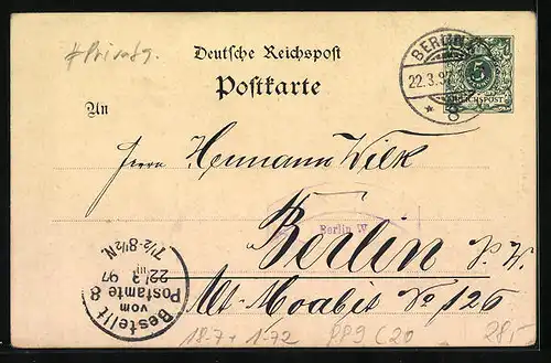 Lithographie Ganzsache PP9 C20: Berlin, Postkarte Enthüllung des Nationaldenkmals und Kaisergeburtstag 1897