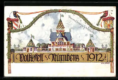 Künstler-AK Ganzsache Bayern PP27 C 43 / 01: Nürnberg, Volksfest 1912