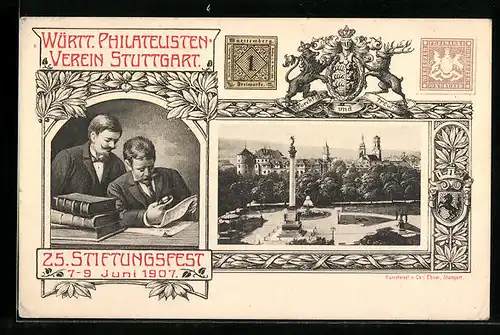 AK Ganzsache PP20 C19: Stuttgart, 25. Stiftungsfest des Württ. Philatelisten Verein 7.-9.6.1907