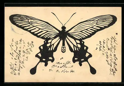 AK Schmetterling, Schattenbild, Ganzsache