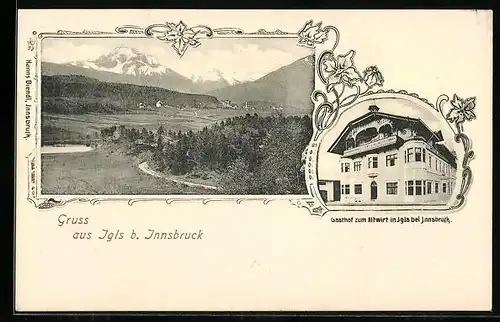 AK Igls b. Innsbruck, Gasthof zum Almwirt, Ortspanorama