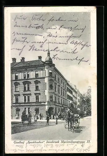 AK Innsbruck, Gasthof Speckbacher, Maximilianstrasse 35