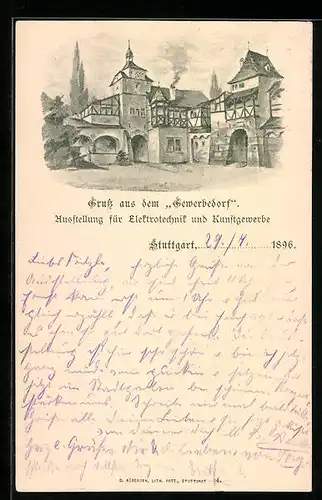Lithographie Ganzsache Württemberg PP 11C5 /03: Stuttgart, Ausstellung f. Elektrotechnik & Kunstgewerbe 1896