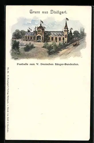 Lithographie Ganzsache Württemberg PP11F39 /014: Stuttgart, Festhalle zum V. Deutschen Sänger-Bundesfest