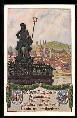 AK Ganzsache Bayern PP27C93: Bamberg, 18. Ordentl. Mitglieder-Versammlung des Bayerischen Verkehrs-Beamten-Vereins 1913