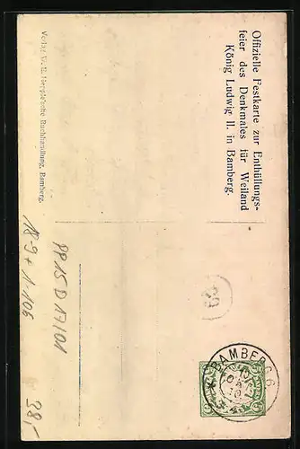 AK Ganzsache Bayern PP15D17 /01: Bamberg, Denkmal König Ludwig II.