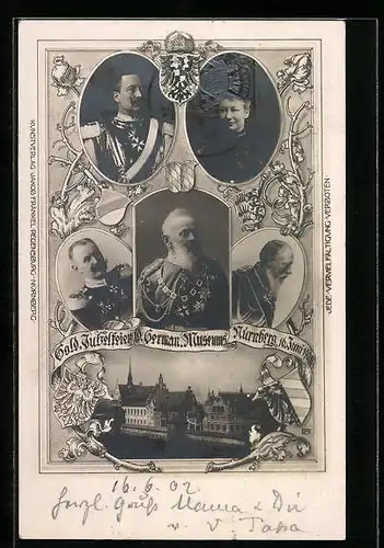 AK Ganzsache Bayern PP15C43 /01: Nürnberg, Gold. Jubelfeier d. German. Museums 1902, Prinzregent Luitpold