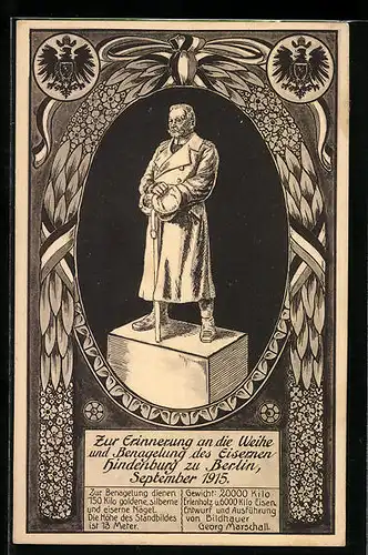 Künstler-AK Ganzsache PP27C273: Berlin, Zur Erinnerung an die Weihe und Benagelung des Eisernen Hindenburg 1915