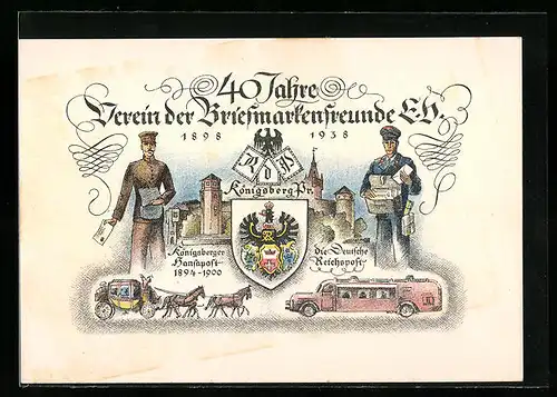Künstler-AK Ganzsache PP122C102: Königsberg, 40 Jahre Verein der Briefmarkenfreunde 1938