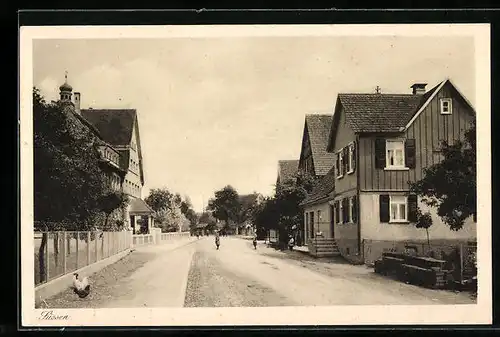 AK Süssen /Württ., Strassenpartie mit Hühnern