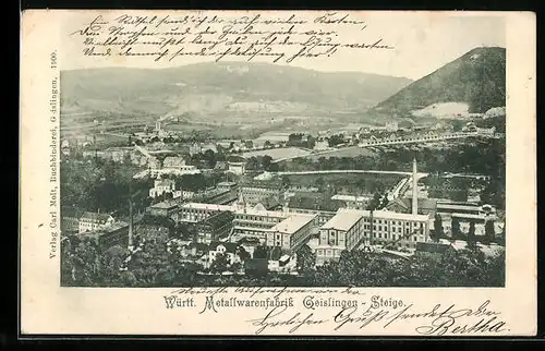 AK Geislingen-Steige, Württ. Metallwarenfabrik aus der Vogelschau