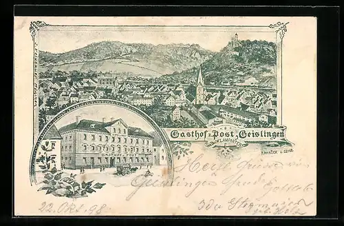 AK Geislingen, Ortsansicht aus der Vogelschau, Gasthof zur Post W. Lamparter