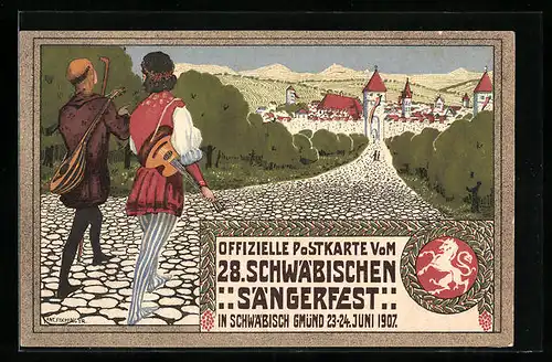 Künstler-AK Ganzsache PP27C88: Schwäbisch Gmünd, 28. Schwäbisches Sängerfest 1907, Festpostkarte