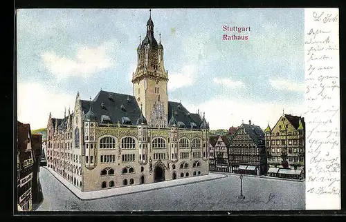 Relief-AK Stuttgart, Blick auf das Rathaus mit Vorplatz