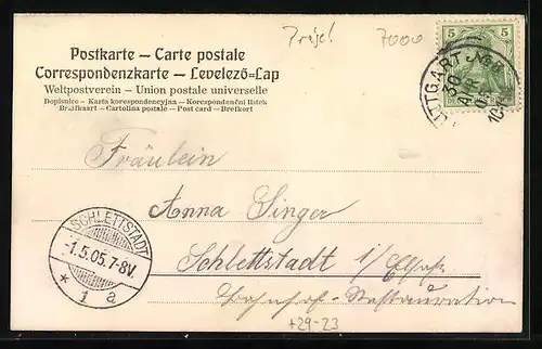 Relief-AK Stuttgart, Blick auf das Rathaus mit Vorplatz