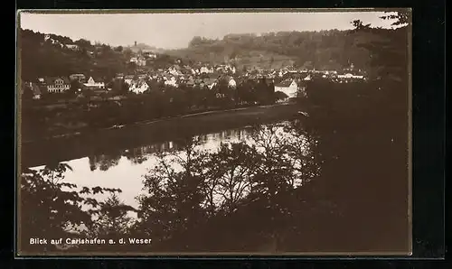 AK Carlshafen a. d. Weser, Ortsansicht von Anhöhe aus