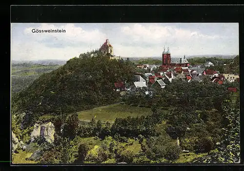 AK Gössweinstein, Ortsansicht mit Burg und Wald