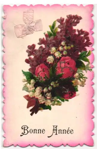 AK Neujahrsgruss mit Rosen und Maiglöckchen