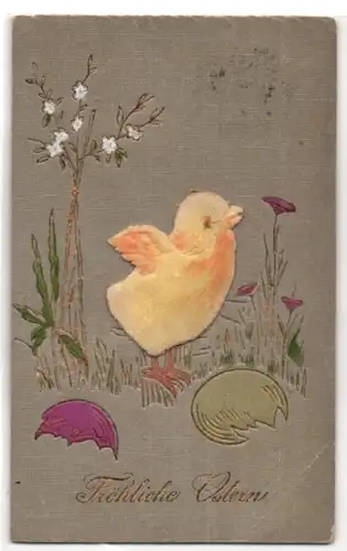 AK Niedliches Osterküken aus echtem Stoff