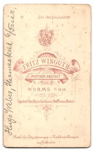 Fotografie Fritz Winguth, Worms / Rhein, junger Mann Hugo Weber