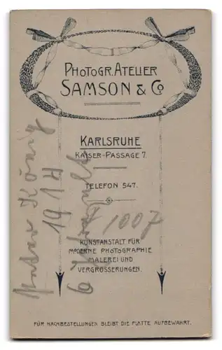 Fotografie Samson & Co., Karlsruhe, junger Knabe Peter König, 1914