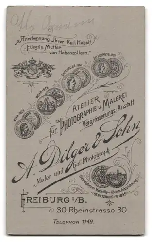 Fotografie A. Dilger & Sohn, Freiburg i. B., junger Mann Otto Arnim im Anzug