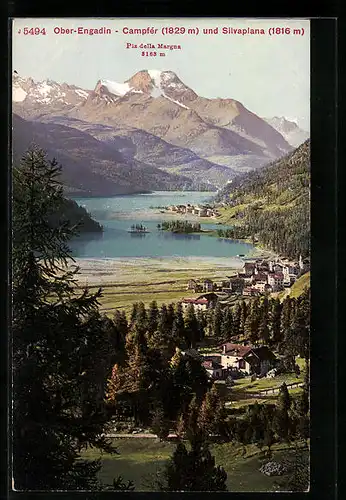 AK Campfér /Ober-Engadin, Ortspartie und Silvaplana, Piz della Margna