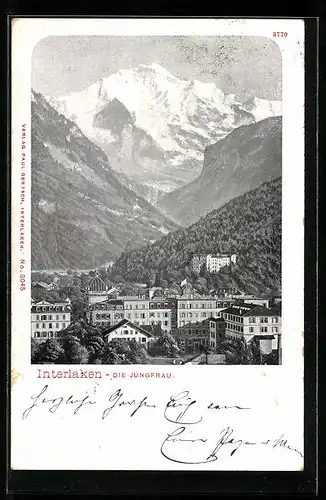 AK Interlaken, Ortsansicht mit Jungfrau