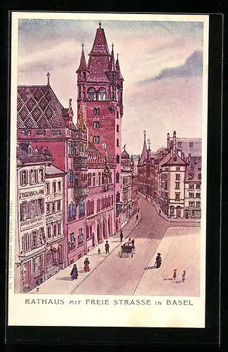 AK Basel, Rathaus mit Freie Strasse