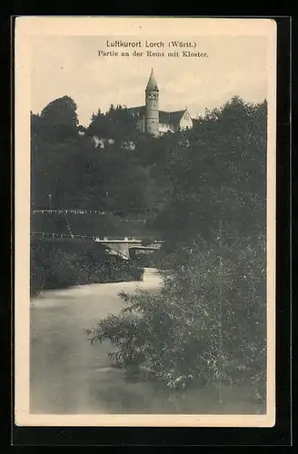 AK Lorch /Württ., Partie an der Rems mit Kloster