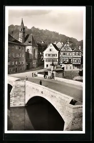 AK Schwäb. Hall, Rittersbrücke mit Fachwerkhäusern