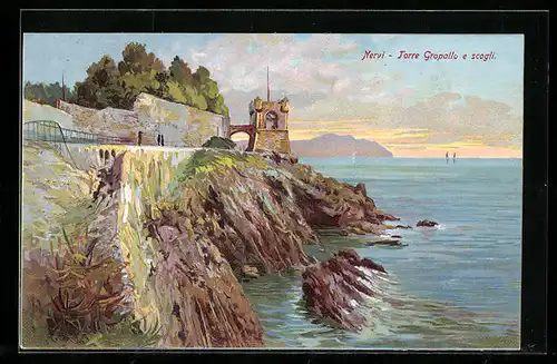 Künstler-AK Nervi, Torre Gropallo e scogli