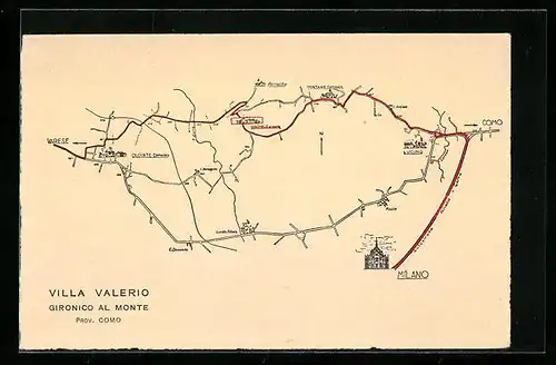AK Varese, Villa Valerio, Gironico al Monte, Karte vom Umland